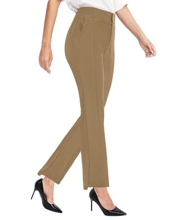 Womens Yoga Dress Pants with 3 Pockets High Waist Stretch Work Straight Business Casual Office Slacks XS-XXL Medium Khaki