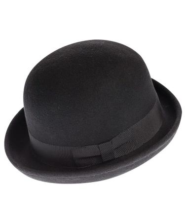CXQRR Black Bowler Derby Hat Short Rolled Brim Fedora Hat for Men and Women Black Medium
