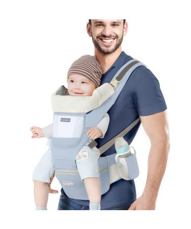 DaviRuthy Baby Carrier, Ergonomic Baby Wraps Carrier with Waist Stool - Infant Sling - Baby Holder, 360 Degree Front and Back Hip Seat Baby Carrier for Newborn to Toddler & Children to 67 lbs,Blue