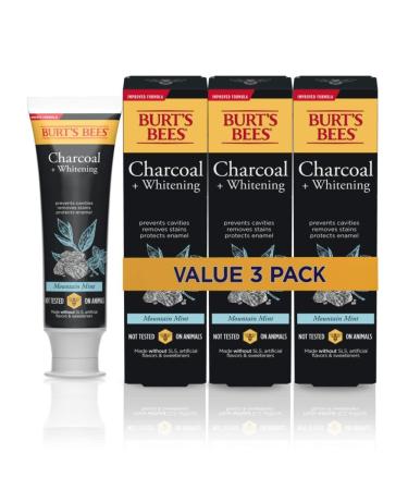 Burt's Bees Toothpaste Natural Flavor Charcoal with Fluoride Toothpaste Mountain Mint 3 x 4.7oz