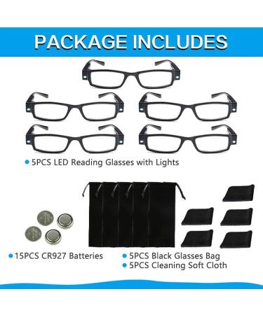 LED Reading Glasses with Lights - Lighted Magnifier for Clear Vision | 5PCS Black +250 - Ideal Nighttime Readers - Buy Online on GoSupps.com
