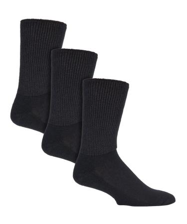 IOMI - 3 Pack of Extra Wide Diabetic Socks for Swollen Legs in 2 Colours and 4 Sizes 10-12 Black