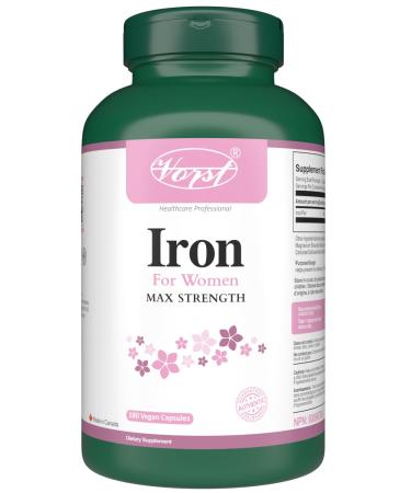 VORST Iron Supplement for Women Max Strength 180 Vegan Capsules | Made with Ferrous Fumarate | Best Alternative to Liquid or Drops | 1 Bottle 180 count (Pack of 1)