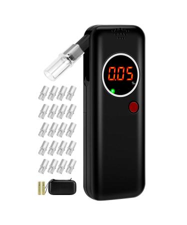 Alcohol Breathalyzer, Professional Grade Accuracy, Personal Alcohol Breath Tester with Digital LCD Display, Portable Blood Alcohol Tester for Home Party Use (20 Mouthpieces) Black