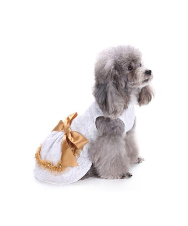 Petcute dog dress pet little dog clothing dog summer dress pet dog dress beautiful flower pet clothing Elegant Bowknot puppy skirt dog princess clothes tutu wedding lace l white 2