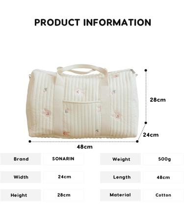 Sonarin Big Capacity Embroidery Baby Diaper Bag - Stylish Light Travel Hand Luggage with Shoulder Strap | Ideal for Moms - Buy Online on GoSupps.com