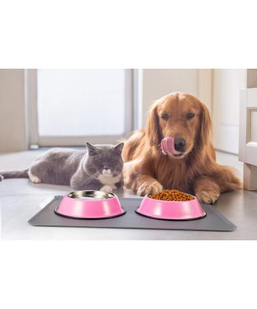Podinor Stainless Steel Dog Bowls - Non-Slip Stackable Pet Dishes (2 Pack) - Pink - Small/Medium/Large Dogs - 1.5 Cup/12 oz each - Buy Online on GoSupps.com