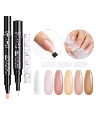 Love Easy French Sheer 2 IN 1 Gel Nail Polish Pen Set- Easy to Apply 6Color Nude Neutrals Pink White French With French Nail Stickers Gel Nail Polish Pen  Top Coat Gel Nail Polish  No Need Base Coat Nail Polish Pen Beaut...