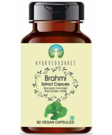 Brahmi Extract 500mg - 60 Vegetarian Capsules|Bacopa Monnieri Bacosides| All Natural | 100% Vegan | Gluten-Free. Brahmi 60 Count (Pack of 1)