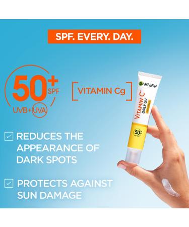 Garnier Vitamin C Daily UV Brightening Fluid SPF50+ 50ml - For Face & Neck, All Skin Types - Cruelty Free, Vegan - Buy Online on GoSupps.com