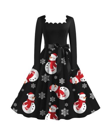 Christmas sweater clothing shopie christmas clothes long-sleeved elegant Christmas sweater evening dress bag sweatshirt dress o-neck Christmas nice moose snow man snowflake printing club clothes black xl