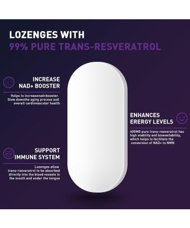 NAD Sublingual Trans-Resveratrol Lozenges 900mg - 120 Fast-Acting Lozenges with Black Pepper for Max Absorption - Buy Online on GoSupps.com