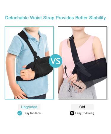 Kids Arm Sling with Waist Strap - Padded Child Arm Support for Shoulder Immobilization - Ideal for Broken Elbow, Wrist, Shoulder Injuries - Rotator Cuff Support - Left/Right Arm - Buy Online on GoSupps.com
