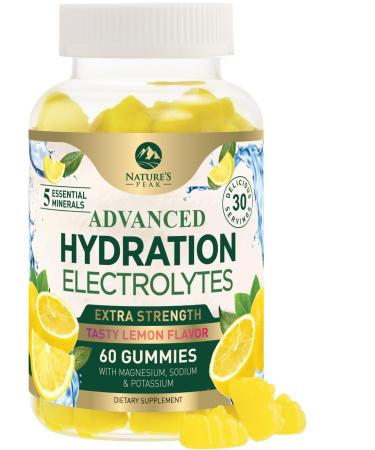 Hydration Electrolyte Gummies - Daily Liquid Replenisher Gummy - Electrolyte Multiplier with Minerals Potassium & Real Salt - Vegan Non-GMO - Tasty Lemon Flavor Hydration Electrolytes - 60 Gummies
