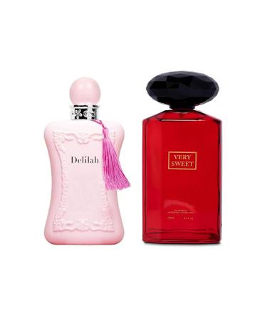 Women's Delilah&Very Sweet Perfume Set Romantic Floral Scent Eau De Parfum Spray for Women 3.4 Fl Oz Each Bottle Daily Used Fragrance