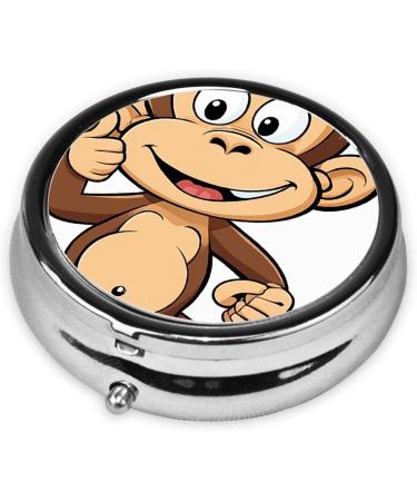 Monkey Printed Mini Round Pill Box - 3 Compartment Portable Pill Organizer for Travel Home & Office - Buy Online on GoSupps.com
