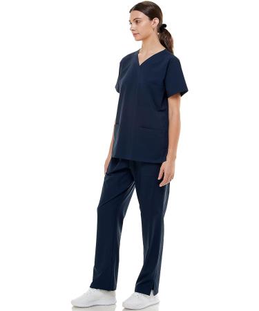 MEDPIA Women's 4 Way Stretch Medical Uniform Set - Lightweight V-Neck Top & Elastic Waist Pants, Navy, Size Medium - Buy Online on GoSupps.com