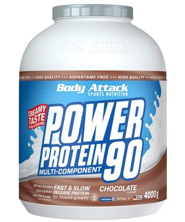 Body Attack Power Protein 90 - Chocolate - 4kg can - Multi -component Protein Powder Made in Germany - With BCAA Vitamins & L -Carnitin - Protein Shake Extra creamy taste good solubility chocolate 4 kg (1 Pack) - Buy Online on GoSupps.com