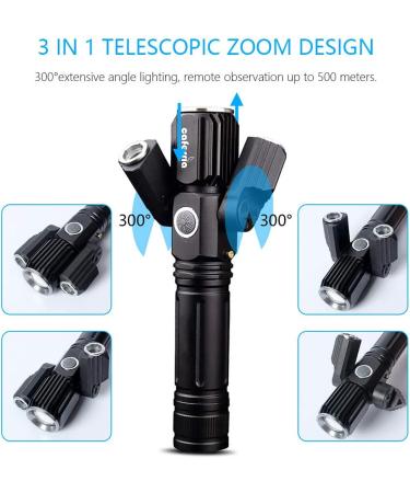 Caferria 1000 Lumens LED Tactical Flashlight | Rechargeable Handheld Torch for Outdoor Activities | Waterproof, Zoomable, 4 Modes - Buy Online on GoSupps.com