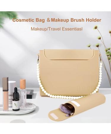 Drawzone Silicone Makeup Bag with Travel Brush Holder | Trendy Cosmetic Bag for Women | Portable Toiletry Bag in Khaki - Buy Online on GoSupps.com