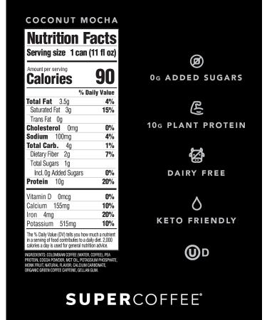 KITU SUPER COFFEE Vegan Protein Coffee Coconut Mocha 11 Fl Oz 12 Pack - 10g Protein, 0g Added Sugar, 90 Calories | Iced Coffee Keto Coffee, Pea Protein, Plant Based, Gluten Free - Buy Online on GoSupps.com