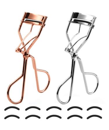 Eyeline pliers betoy 2 pieces of carbon steel of professional eyelash pliers eyelash pliers set comes with 10 replacement rubber bipads 11 x 6.2 x 3.5cm (rose gold and silver)