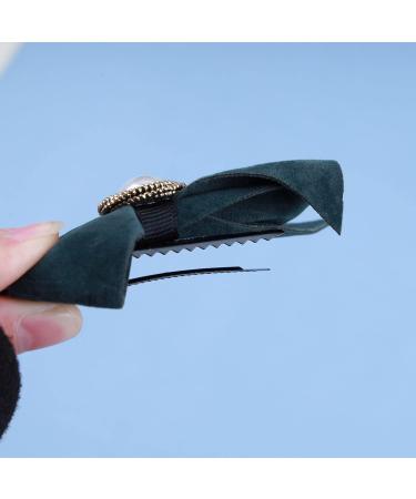 Inilbran Vintage Satin Bow Hair Barrettes Green Velvet Satin Bow Hair Clips Winter Ribbon Bow Headclip Barrette French Pearl Bowknot Hairclip Decorative Hair Accessories for Women(Green) - Buy Online on GoSupps.com