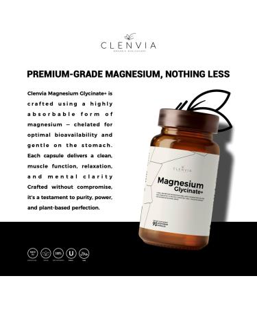 Clenvia Magnesium Glycinate Capsules 220mg Chelated Bisglycinate High Absorption Formula 90 Capsules Non-GMO Gluten-Free Made in USA - Buy Online on GoSupps.com