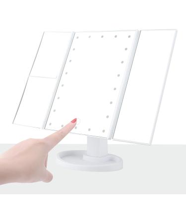 Tri-fold Lighted Vanity Makeup Mirror with 1x 2X 3X Magnification - Portable and Adjustable LED Lights - White - Buy Online on GoSupps.com