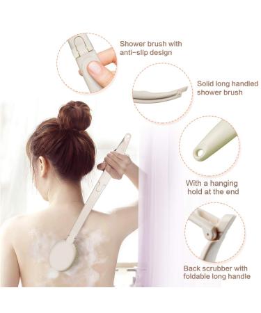 3-in-1 Foldable Bath Body Brush Set with Long Handle, Pumice Stone, Loofah Sponge, and Scrubber - White - Buy Online on GoSupps.com