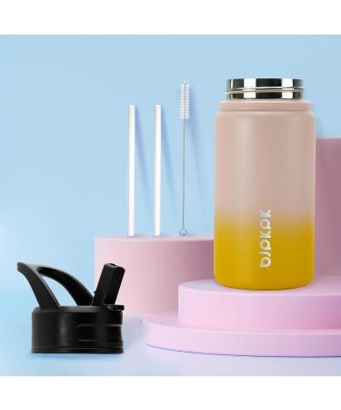 Bjpkpk Kids 15oz Coral Stainless Steel Water Bottle with Straw Lid - Insulated, Leak Proof, BPA Free - Ideal for School - Buy Online on GoSupps.com