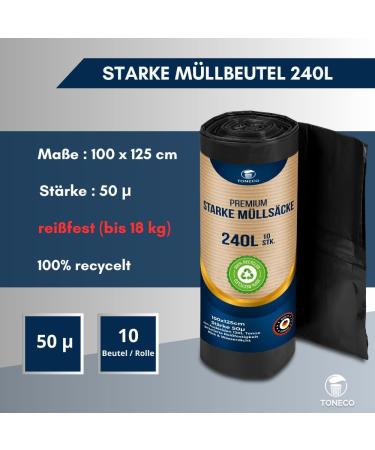 Toneco STRONG 240L Garbage Bags - Black - 100x125cm - 40 Count for Camping Household & Industrial Use - Bulk Options Available - Buy Online on GoSupps.com
