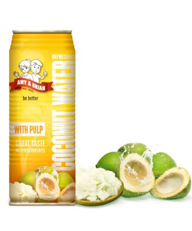 Amy & Brian Pure Coconut Water with Pulp - Non-GMO, No Sugar Added, 17.5oz Cans (12-Pack) - Refreshing & Hydrating - Buy Online on GoSupps.com
