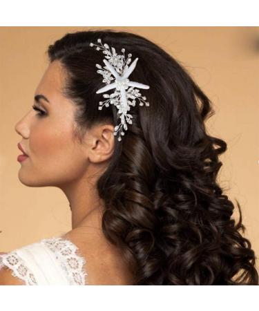 Starfish Bride Wedding Hair Comb - Silver Crystal & Pearl Beach Bridal Hair Piece for Women and Girls - Buy Online on GoSupps.com
