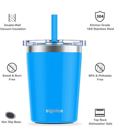 Signice Kids Cups with Straw Lid 2 Pack - Leak Proof 8.5 Oz Stainless Steel Tumbler for Toddlers - BPA Free Baby Smoothie Cup - Vacuum Insulated - Aqua & Blue - Buy Online on GoSupps.com