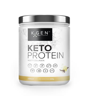 K-GEN Keto Collagen Shake Protein Powder Natural Vanilla Multi-Collagen Blend with Coconut MCT Oil Vitamin C+B6 Stevia | UK Made for Diet Fat Loss | Low Carb Zero Gluten & Sugar Free Vanilla 500g 500 g (Pack of 1)