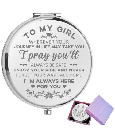 JCHCAMRY to My Girl Travel Pocket Cosmetic Engraved Compact Makeup Mirror with Gift Box Daughter Gifts from Mom Dad for Mother's Day Christmas Birthday Graduation Valentines Day Gifts(Sliver)