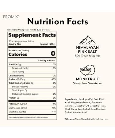ProMix Nutrition Electrolytes Powder - Sugar Free Hydration Packets with Himalayan Pink Salt Magnesium Potassium & Vitamin C - 30 Count Grapefruit Flavor - Buy Online on GoSupps.com