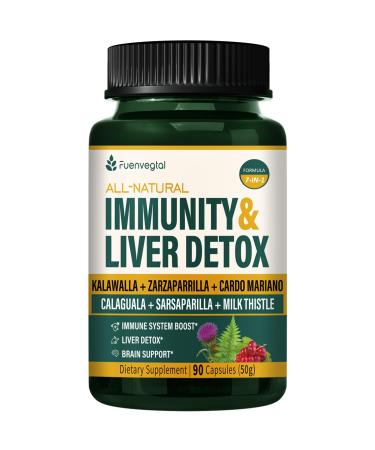 Kalawalla Immunity&Liver Detox Capsules Natural Immune Support Supplement w/Sarsaparilla Milk Thistle & Lion's Mane Extract - Zarzaparrilla y Cardo Mariano para el Higado Graso. 90 Count