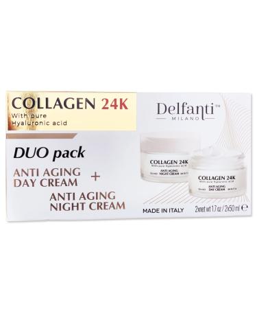 Delfanti COLLAGEN 24K Anti-Aging DUO pack Day Cream jar PLUS Night Cream jar Face and Neck Moisturizers with pure Hyaluronic Acid Made in Italy - Buy Online on GoSupps.com