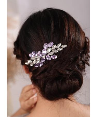 Deniferymakeup Bride Wedding Hair Comb Rhinestone Hair Piece Silver Rhinestone Headpiece Bridal Hair Accessories for Women and Girls (Purple) - Buy Online on GoSupps.com