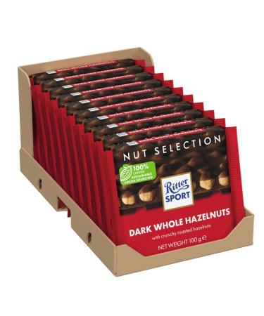 Ritter Sport RITTER SPORT - Dark Chocolate with Whole Hazelnuts - 100g Bar Dark Chocolate - Take it anywhere - Box of 10 bars