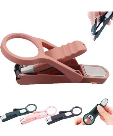 Nail Clippers with Magnifying Glass Stainless Steel Fingernails & Toenails Clippers for Elderly Professional Nail Trimmer Reduce Eye Strain & Easy Grip (Brown)