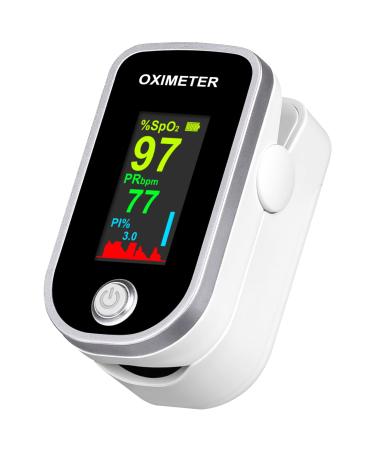 Pulse Oximeter Fingertip - Oxygen Meter Finger Pulse Oximeter - Blood Oxygen Saturation Monitor with Heart Rate and Fast Spo2 Reading, Pulse Ox with TFT Screen, Lanyard White