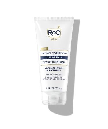 RoC Retinol Correxion Deep Wrinkle Serum Facial Cleanser with Niacinamide for Anti-Aging and Fine Lines, Long-Wear Makeup Remover, Fragrance Free Skin Care, 6.0 fl oz