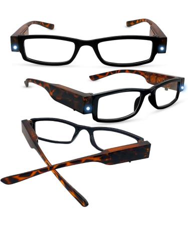 2 Pack LED Reading Glasses - Lighted Readers for Clear Vision - Unisex Nighttime Eyewear 2.0x Magnifier - Compact Black Frames - Buy Online on GoSupps.com
