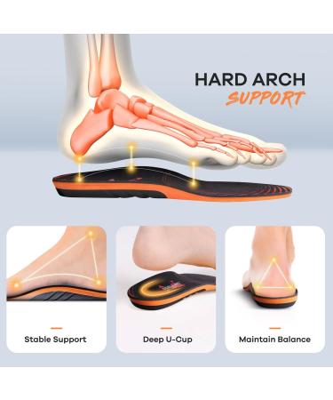 Plantar Fasciitis Relief Insoles - Arch Support Gel Inserts for Men & Women | Athletic Orthotic Shoe Insert (Trim to Fit) - Black & Orange - Buy Online on GoSupps.com