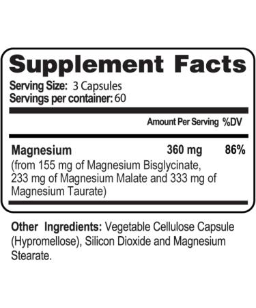 Magnesium Syn3rgy (Mag BisGlycinate Mag Malate Mag Taurate) - 180 Capsules - Buy Online on GoSupps.com