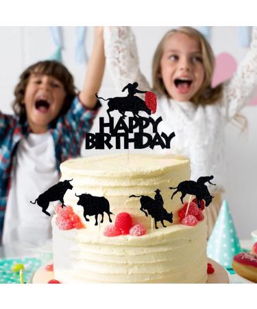 Crseniny 25-Pack Black Glitter Happy Birthday Cupcake Topper Matador Birthday Cake Topper Bullfighting Themed Party Cupcake Topper Country Western Bull Riding Competition Theme Decor Supplies - Buy Online on GoSupps.com