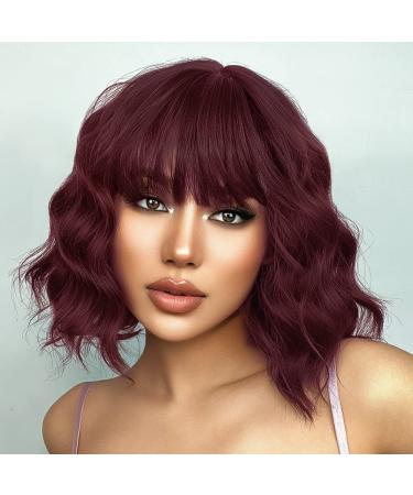 AISI HAIR Red Short Curly Bob Wig with Bangs | Burgundy Wine Red Synthetic Wave Bob Wig for Women - Buy Online on GoSupps.com